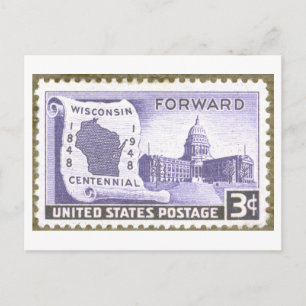 Vintage Wisconsin Centennial Stamp Postcard