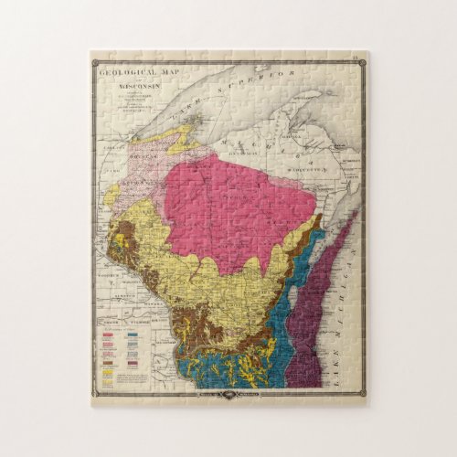 Vintage Wisconsin Geology Map 1878 Jigsaw Puzzle