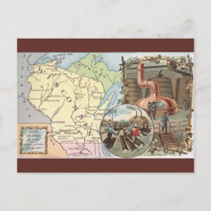 Vintage Wisconsin Map Postcard