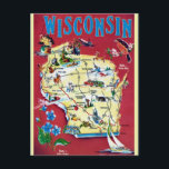 Vintage Wisconsin Map  Postcard<br><div class="desc">A wonderfully illustrated vintage postcard of the state of Wisconsin repurposed on anew postcard!</div>