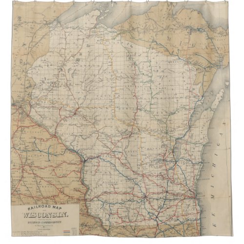 Vintage Wisconsin Railroad Map Shower Curtain