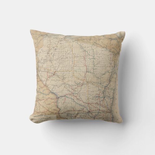 Vintage Wisconsin Railroad Map Throw Pillow