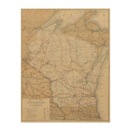 Vintage Wisconsin Railroad Map Wood Wall Art
