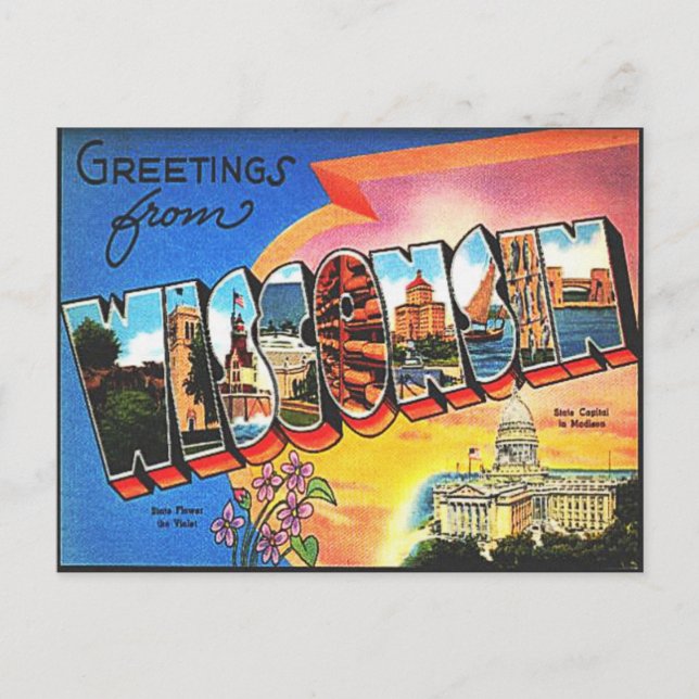 Vintage Wisconsin Travel Retro Vacation Greetings Postcard (Front)