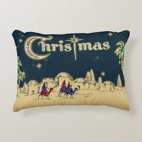 Vintage Wisemen/Desert Religious Christmas Accent Pillow