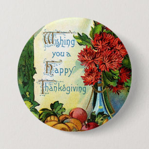 Vintage Wish a Happy Thanksgiving Button Badge