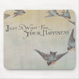 Vintage Wish For Happiness Birds Mouse Pad