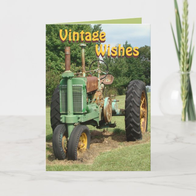 Vintage, WishesTractor-customize any occasion Card (Front)