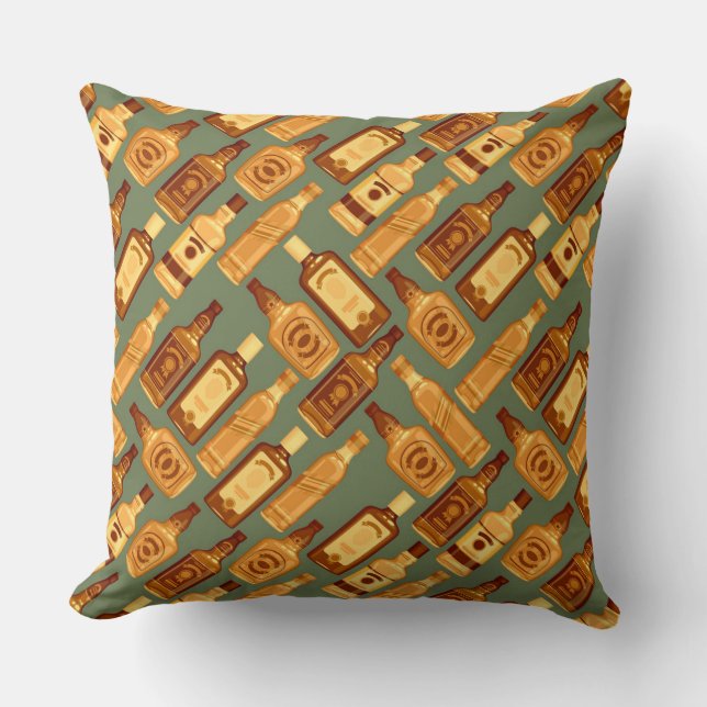 Vintage Wiskey Bottles Throw Pillow (Front)
