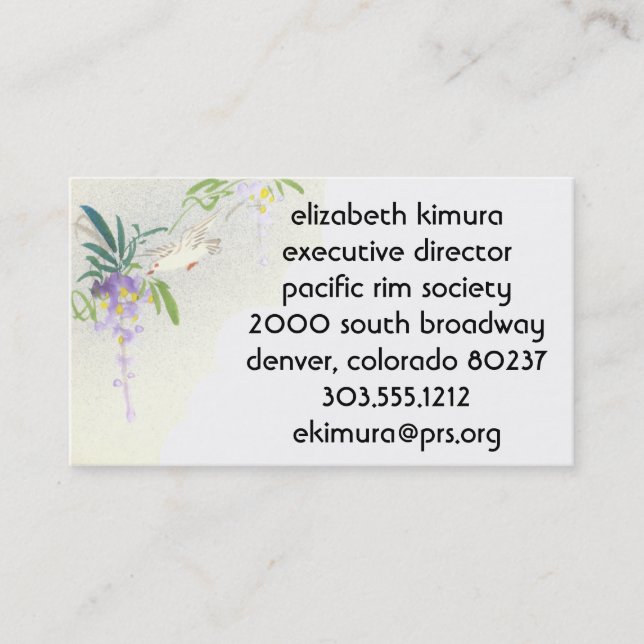 Vintage Wisteria Bird Asian Style Business Cards (Front)