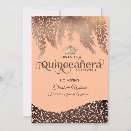 Vintage wisteria damask gold tiara Quinceaera  Invitation