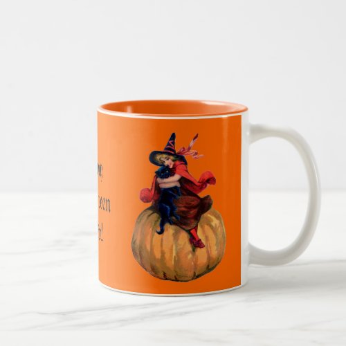 Vintage Witch and Black Cat Halloween Mug