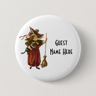 Vintage Witch and Cat Pinback Button