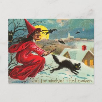 Vintage Witch And Cat Postcard by Vintage_Gifts at Zazzle