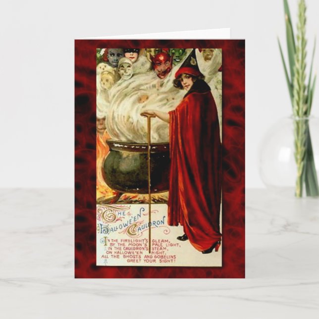 Vintage Witch and Cauldron Card (Front)