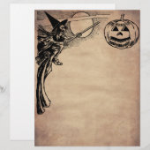 Vintage Witch and Pumpkin Halloween Writing Paper (Front/Back)