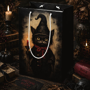 Vintage Witch Black Cat Gothic Halloween Medium Gift Bag