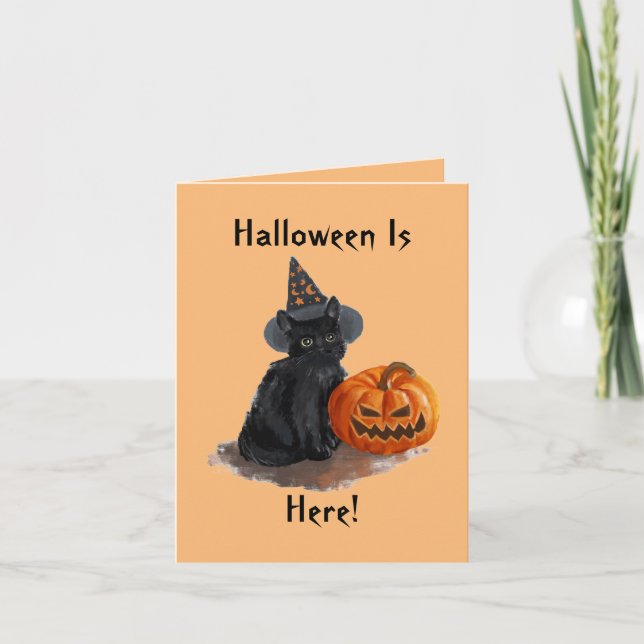Vintage Witch Cat Halloween Card (Front)