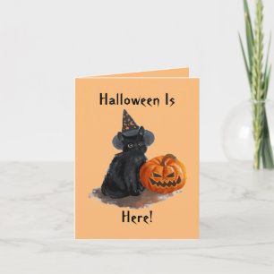 Vintage Witch Cat Halloween Card