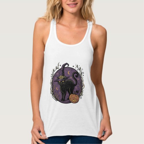 Vintage Witch Cat Halloween Vector Shirt Design_1