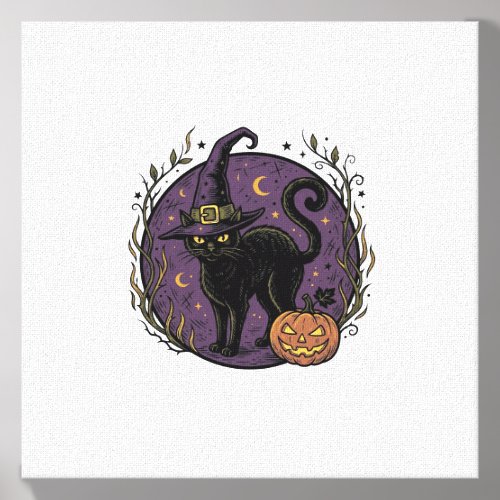 Vintage Witch Cat Halloween Vector Shirt Design_1 Canvas Photo Tile