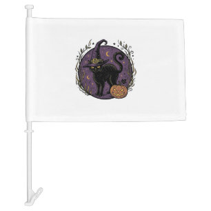 Vintage Witch Cat Halloween Vector Shirt Design_1 Car Flag