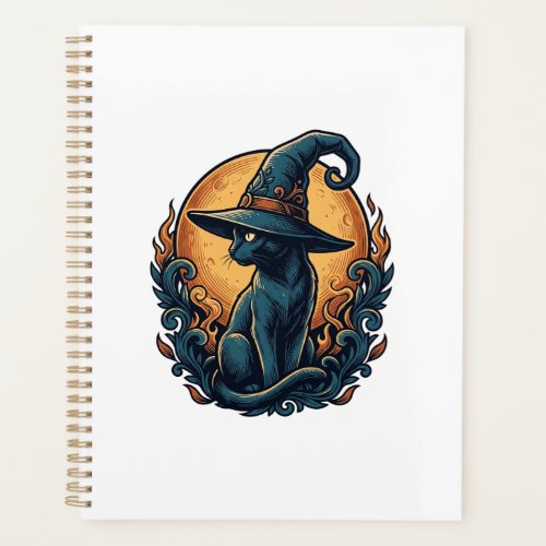 Vintage Witch Cat Moon Halloween Vector Art_1 Planner