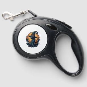 Vintage Witch Cat Moon Halloween Vector Art_1 Retractable Pet Leash