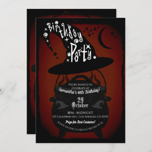 Vintage Witch Cauldron Birthday Halloween Party Invitation