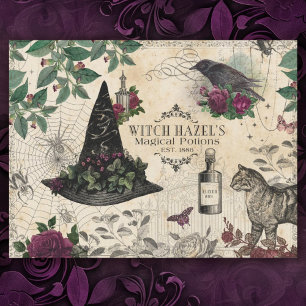 Vintage Witch Floral Halloween Ephemera Tissue Paper