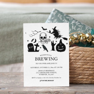 Vintage Witch Fun Is Brewing Halloween Adult Party Invitation