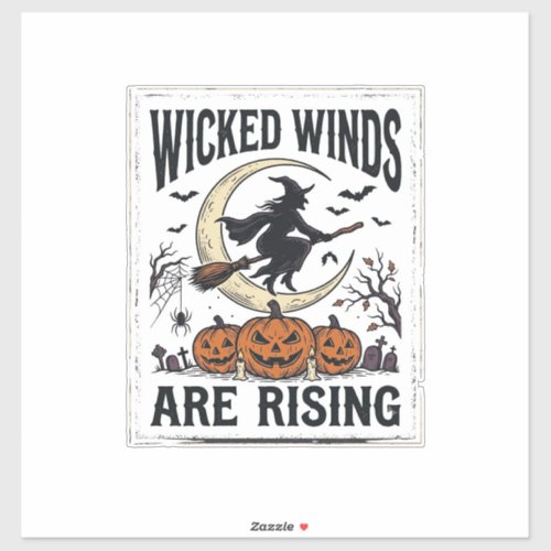 Vintage Witch Halloween Broomstick Pumpkin Moon Ar Sticker