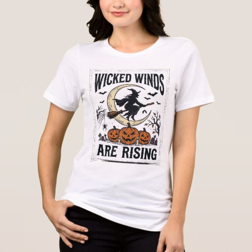Vintage Witch Halloween Broomstick Pumpkin Moon Ar Tri-Blend Shirt