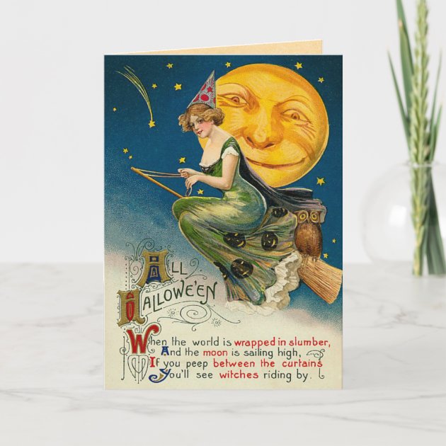 Vintage Witch Halloween Invitations, Flying On Her Broom Invitation