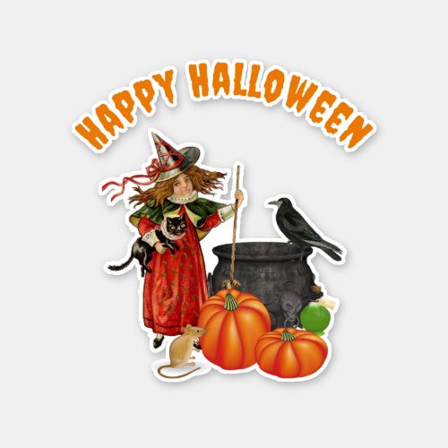 Vintage Witch Halloween Custom_Cut Vinyl Sticker