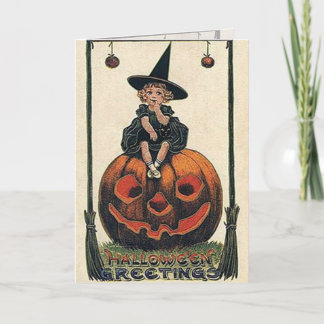 Vintage Witch Halloween Designs Card