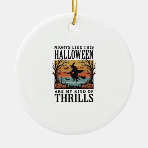 Vintage Witch Halloween Fright Scene Engraving Des Ceramic Ornament