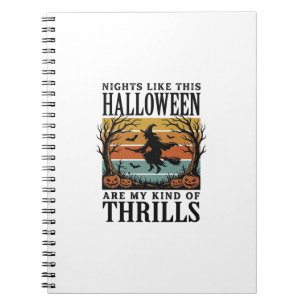 Vintage Witch Halloween Fright Scene Engraving Des Notebook