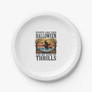 Vintage Witch Halloween Fright Scene Engraving Des Paper Plates