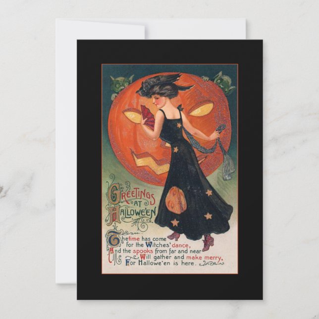 Vintage Witch Halloween Greeting w/Bloody Text Invitation (Front)