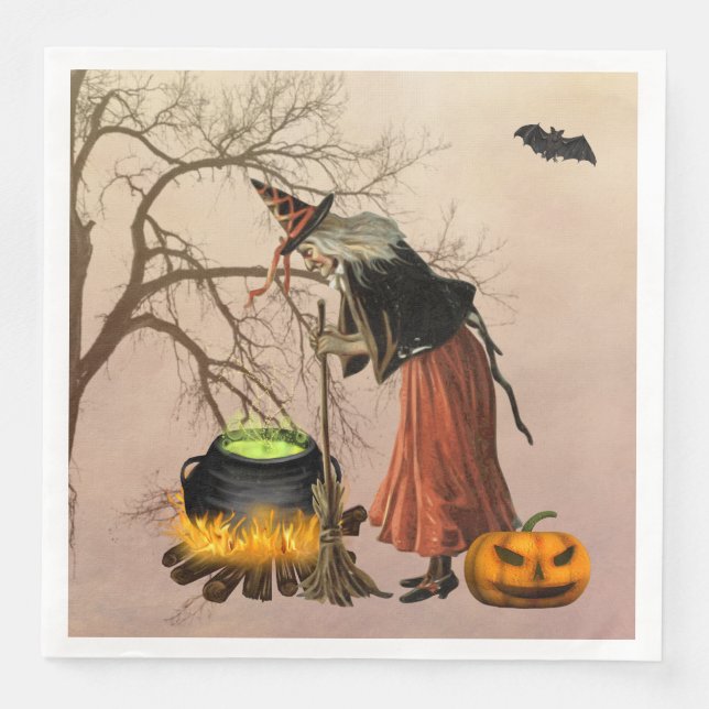 Vintage Witch Halloween Paper Napkin (Front)