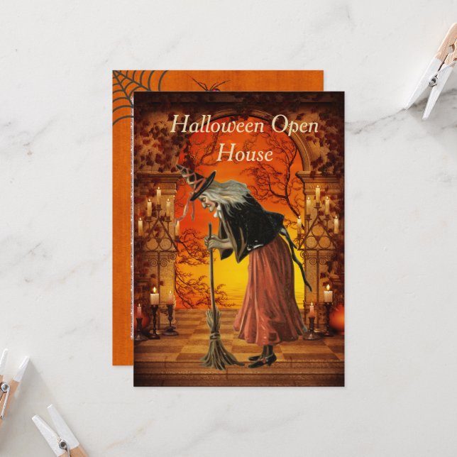 Vintage Witch Halloween Party Invitation (Front/Back In Situ)