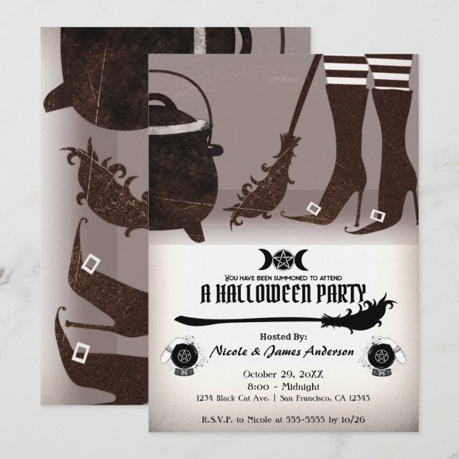 Vintage Witch Halloween Party Invitation (Front/Back)