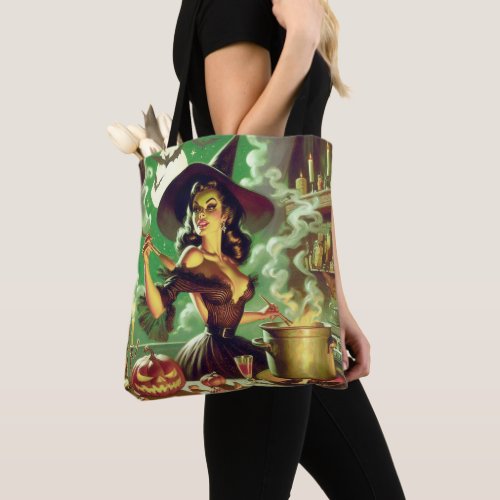 Vintage Witch Halloween Pin_Up Tote Bag