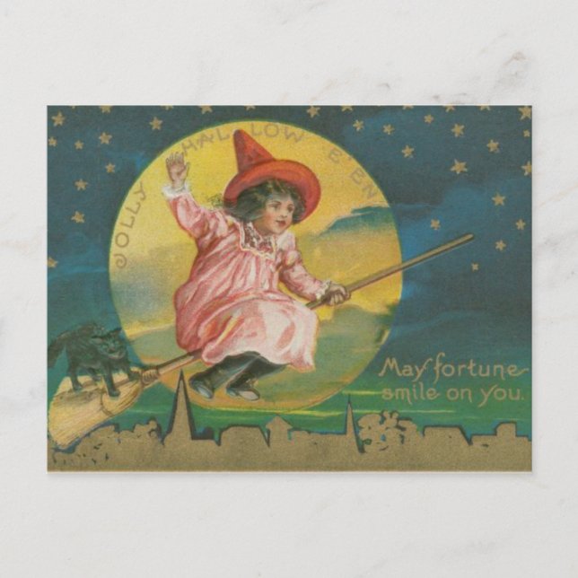 Vintage Witch Halloween Postcard (Front)
