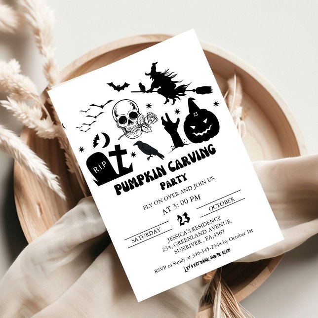 Vintage Witch  Halloween Pumpkin Carving Party Invitation (Creator Uploaded)