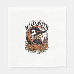 Vintage Witch Halloween Pumpkin Moon Engraving Art Napkins