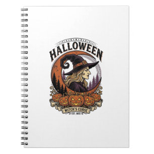 Vintage Witch Halloween Pumpkin Moon Engraving Art Notebook