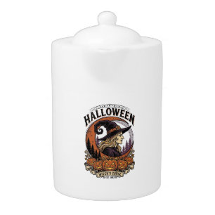 Vintage Witch Halloween Pumpkin Moon Engraving Art Teapot