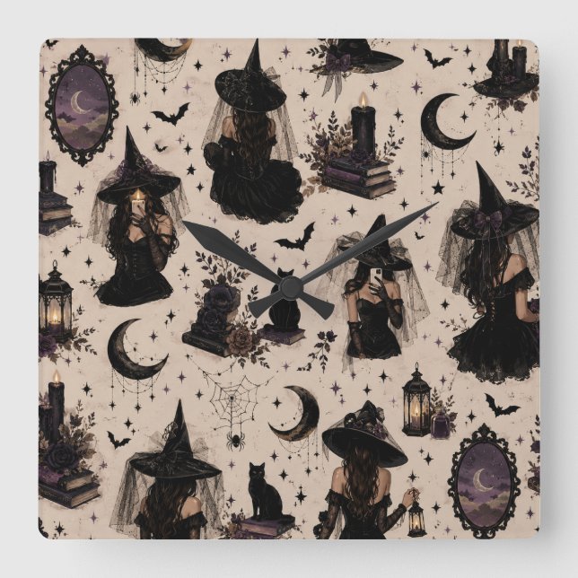 Vintage Witch Halloween Wall Clock (Front)